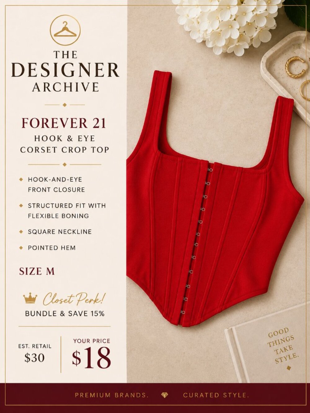 Forever 21 Red Hook & Eye Corset Crop Top Y2K